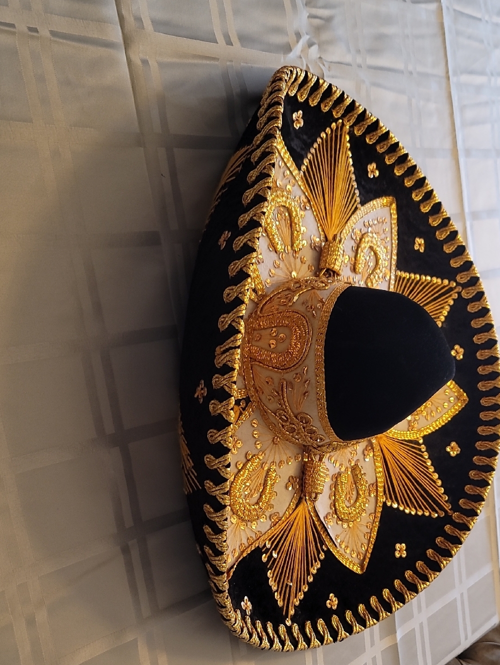 Women's Black and Gold Embroidered Sombrero Hat